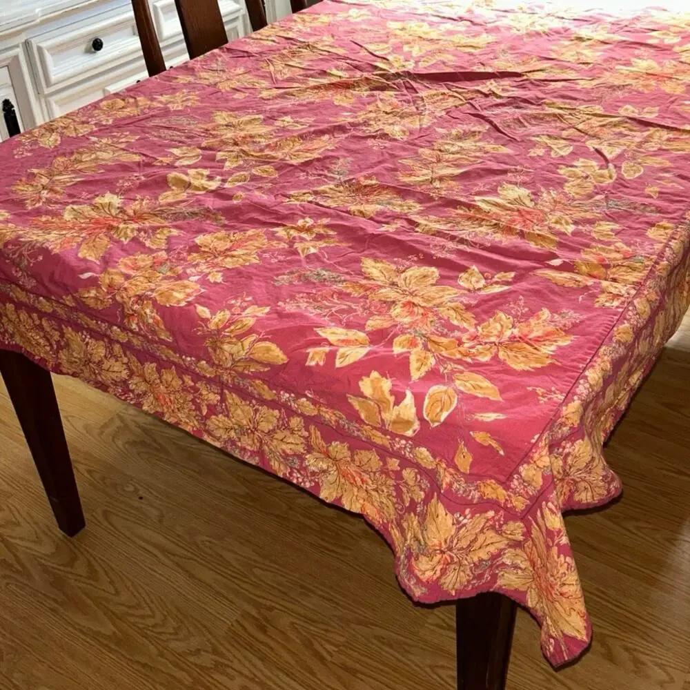 April Cornell vintage rectangular tablecloth red floral  grapes 56x78